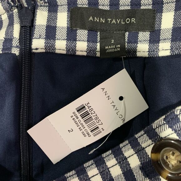 NWT Ann Taylor Skirt Size 2 Sheath Career Nautical Gingham Lined Front Slit - Picture 3 of 6